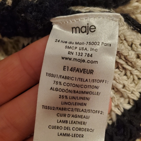 Maje long sleeves knit sweater. Zipper on wrists. Striped. Black and beige. M. - Picture 5 of 9